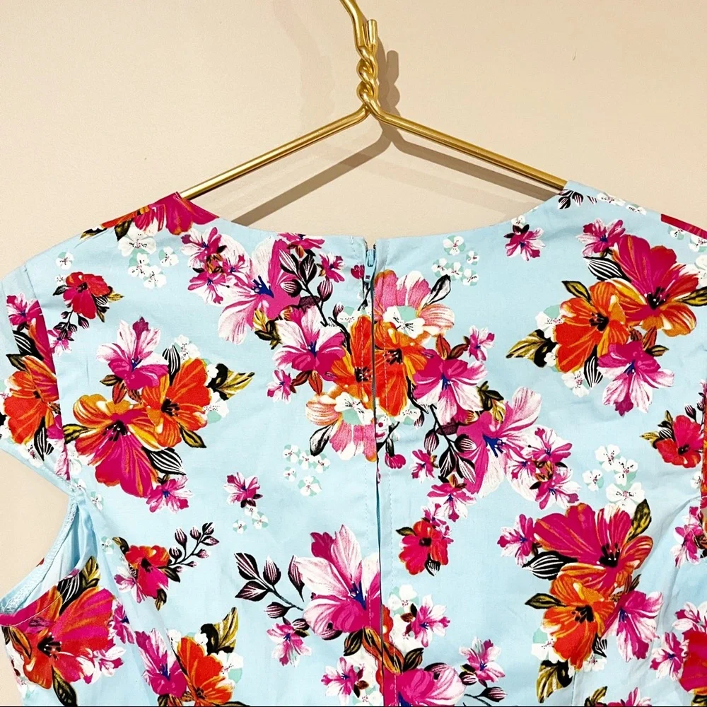 Hell Bunny Dress Vintage Inspired Tropical Floral Print Cap Sleeve Dress size L - Picture 10 of 12